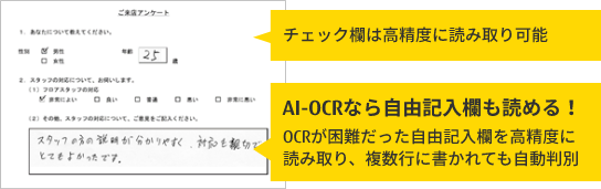 アンケート用紙。自由記入欄も高精度に読み取れ、入力作業が大幅短縮。