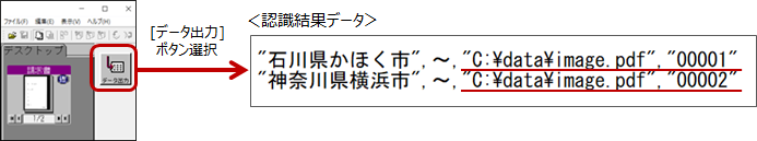 出力した認識データからイメージファイルのファイル名パスとページ番号をたどることができます。