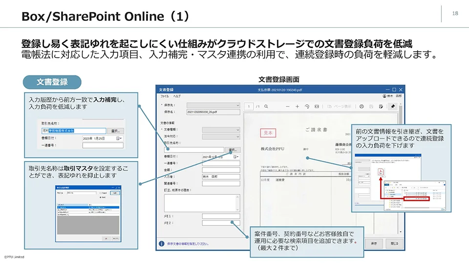 「Box」に連携する「あんしんエビデンス管理」登録画面