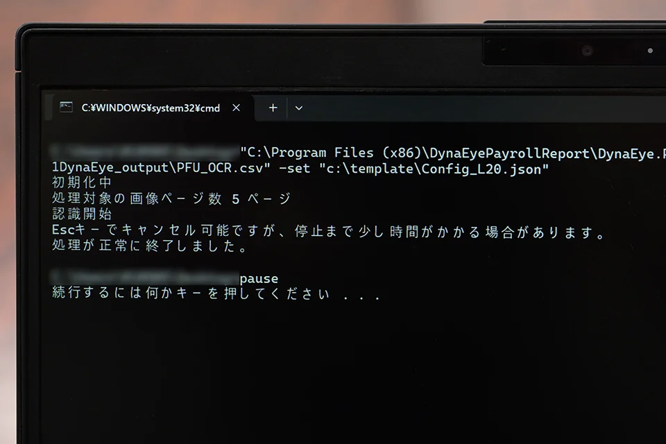 「DynaEye 給与支払報告書OCR」のコマンドプロンプトの画面