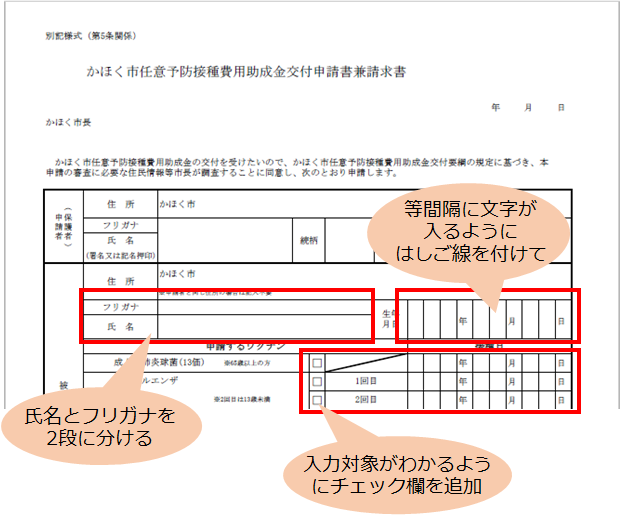 任意予防接種の申請書の工夫点