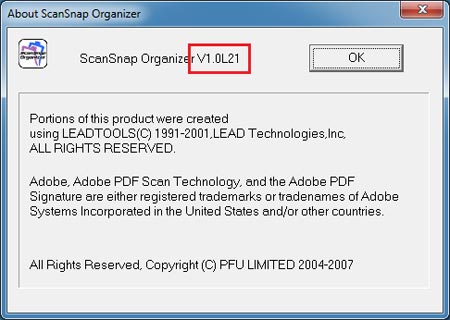 ScanSnap Organizer V1.0L21dialog box ScanSnap Organizer V1.0L21dialog box
