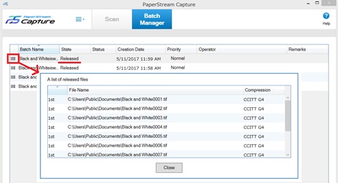 Batch Manager window