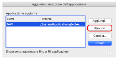 Aggiunta o rimozione dell'applicazione