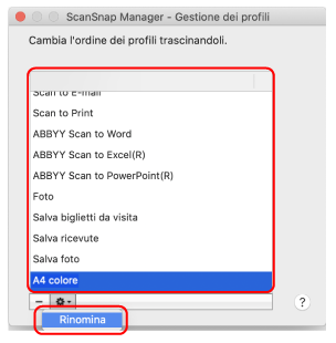 ScanSnap Manager - Gestione dei profili