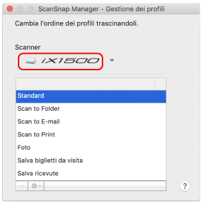 ScanSnap Manager - Gestione dei profili