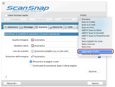Finestra ScanSnap Setup