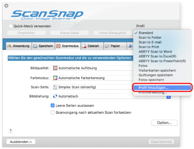 ScanSnap Setup Fenster