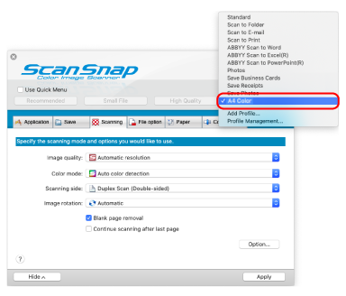 ScanSnap Setup Window