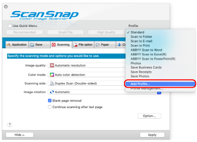 ScanSnap Setup Window