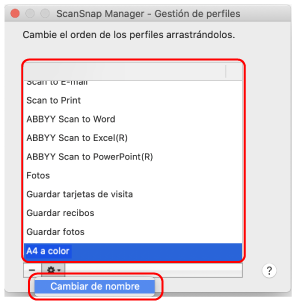 ScanSnap Manager - Gestión de perfiles
