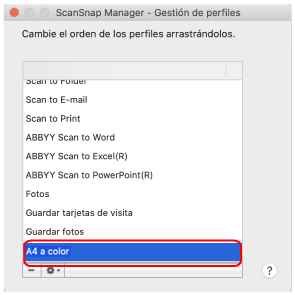 ScanSnap Manager - Gestión de perfiles