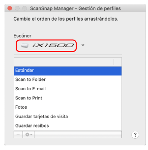 ScanSnap Manager - Gestión de perfiles