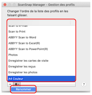 ScanSnap Manager - Gestion des profils