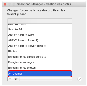 ScanSnap Manager - Gestion des profils