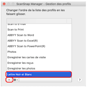 ScanSnap Manager - Gestion des profils