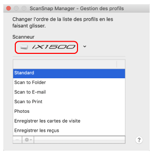 ScanSnap Manager - Gestion des profils