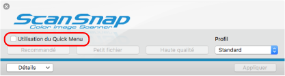 Fenêtre de configuration du ScanSnap