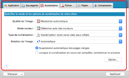 Fenêtre de configuration du ScanSnap