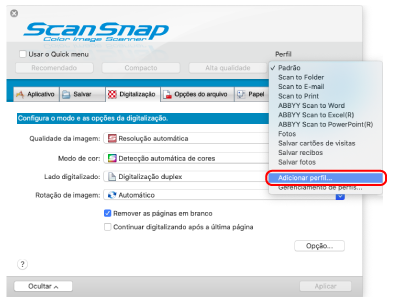 Janela ScanSnap Setup