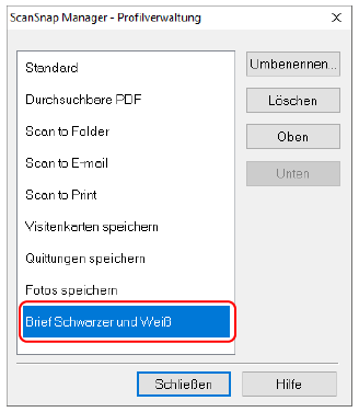 ScanSnap Manager - Profilverwaltung