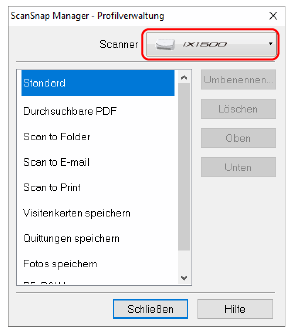 ScanSnap Manager - Profilverwaltung