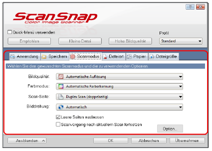 ScanSnap Setup Fenster