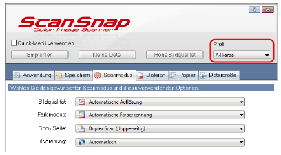 ScanSnap Setup Fenster