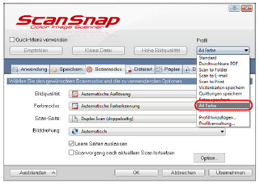 ScanSnap Setup Fenster