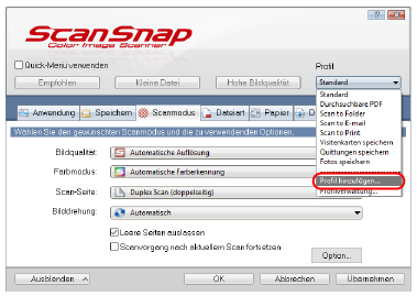 ScanSnap Setup Fenster