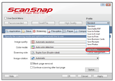 ScanSnap Setup Window