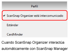Cuando ScanSnap Organizer interactúa automáticamente con ScanSnap Manager