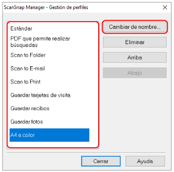 ScanSnap Manager - Gestión de perfiles