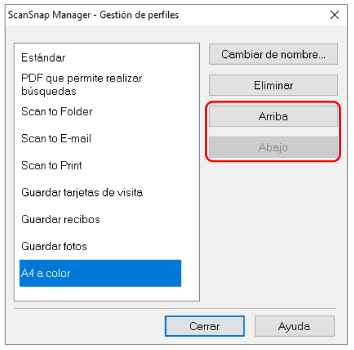 ScanSnap Manager - Gestión de perfiles