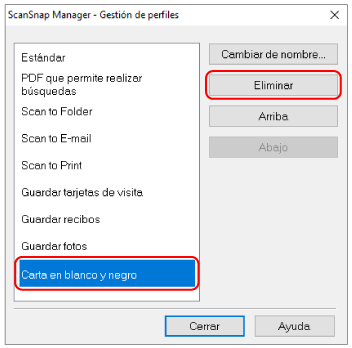 ScanSnap Manager - Gestión de perfiles