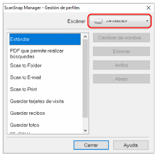 ScanSnap Manager - Gestión de perfiles