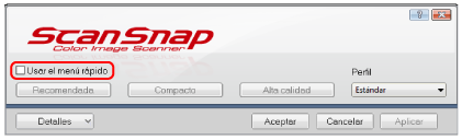 Ventana de configuración de ScanSnap