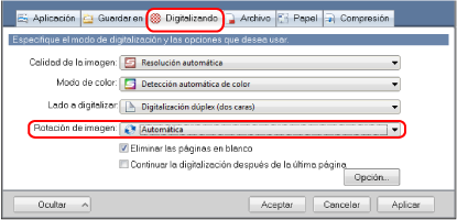 Ventana de configuración de ScanSnap