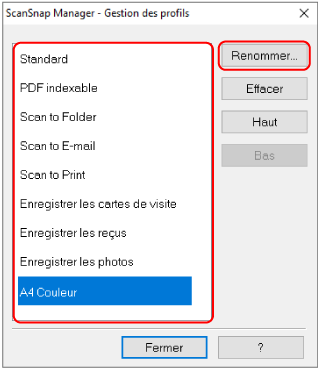 ScanSnap Manager - Gestion des profils
