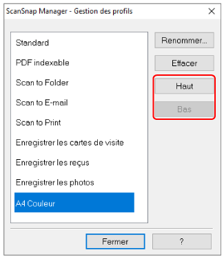 ScanSnap Manager - Gestion des profils