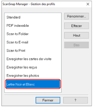 ScanSnap Manager - Gestion des profils