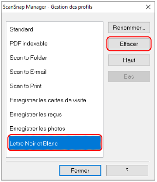 ScanSnap Manager - Gestion des profils