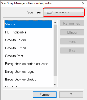 ScanSnap Manager - Gestion des profils