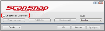 Fenêtre de configuration du ScanSnap