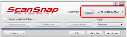 Fenêtre de configuration du ScanSnap