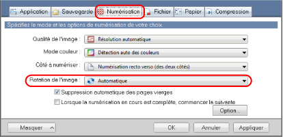 Fenêtre de configuration du ScanSnap