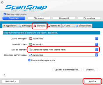 Finestra ScanSnap Setup