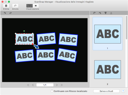 ScanSnap Manager - Visualizzazione delle immagini ritagliate