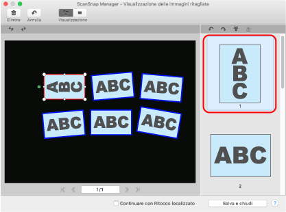ScanSnap Manager - Visualizzazione delle immagini ritagliate