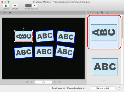 ScanSnap Manager - Visualizzazione delle immagini ritagliate